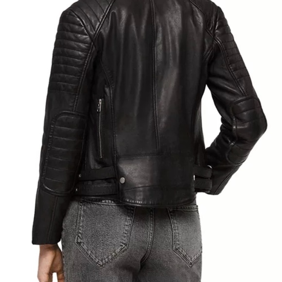 All Saints Black Leather Biker Jacket with Quilted Shoulders (Papin) - Picture 2 of 11